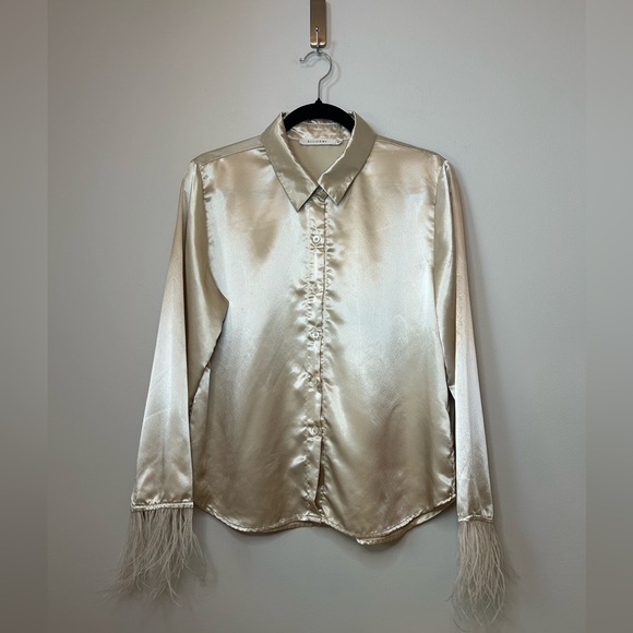 Ellison Tops - Ellison Satin “Feather Moment” Blouse Size M